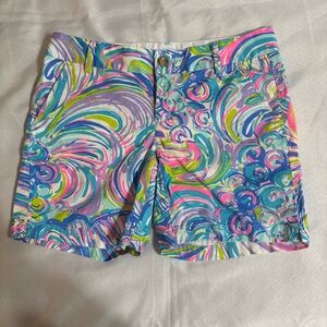 Lilly Pulitzer Jayne Multi Gillty Pleasure Bermuda Shorts Sz 4 Cotton Pink Blue